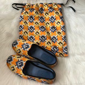 GUCCI Voyage Travel Sain Slippers in Orange/Navy Blue Size US8/EURO38